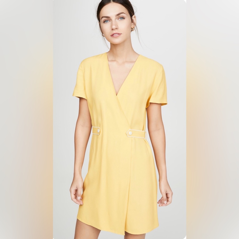 Rag & Bone Tabitha Yellow Faux Wrap Mini Dress with Contrasting Tabs Medium